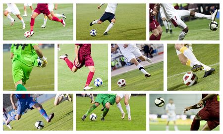 Set of images with soccer players fighting for the ballの写真素材