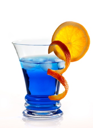 Blue Curacao cocktail isolated on white の写真素材
