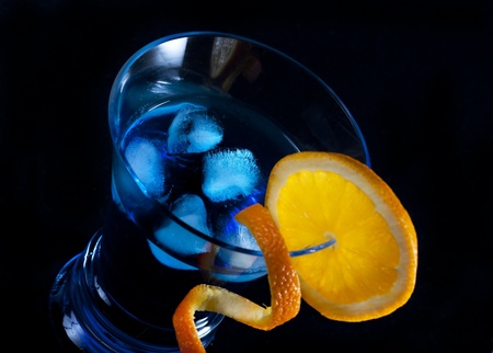 Blue cocktail on black background の写真素材