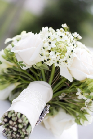 Beautiful white wedding bouquet の写真素材