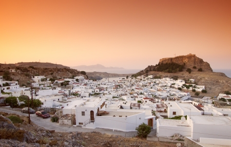 Lindos at sunset, Rhodos, Greece の写真素材