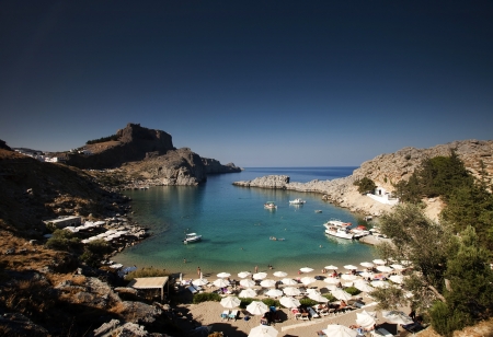 postcard from torquois hidden bay in Rhodes Greece の写真素材