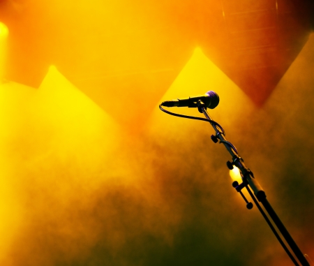 Microphone in stage lightsの写真素材