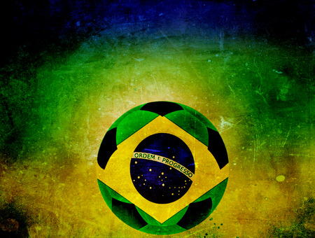 Vintage photo of Brazil flag and soccer ball の写真素材