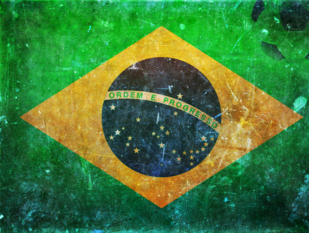 Vintage photo of Brazil flag and soccer ballの写真素材
