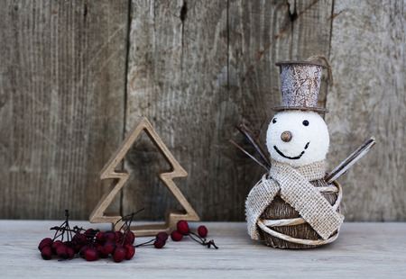 Christmas decorations on rustic wooden backgroundの写真素材