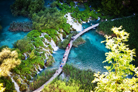 Summer view of beautiful waterfalls in Plitvice Lakes National Park, Croatiaのeditorial素材