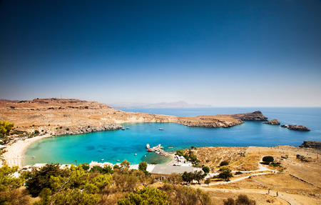 Lindos bay, Rhodes island, Greeceのeditorial素材
