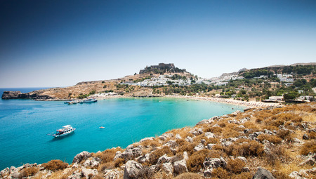 Lindos bay, Rhodes island, Greeceの写真素材