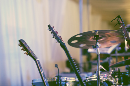 Musical equipement on stage, soft and blur concept
