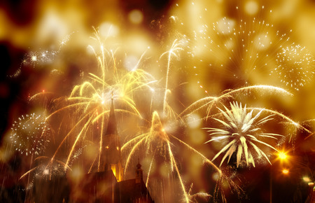 Abstract holiday background - fireworks at New Year and copy spaceの写真素材