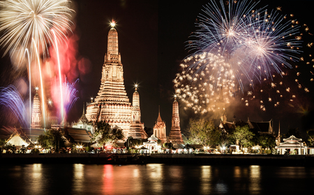 exotic new year - Bangkok new year countdown fireworks at Wat Arun Temple, Bangkok, Thailandの写真素材