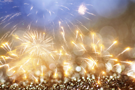 Fireworks at New Year and copy space - abstract holiday background