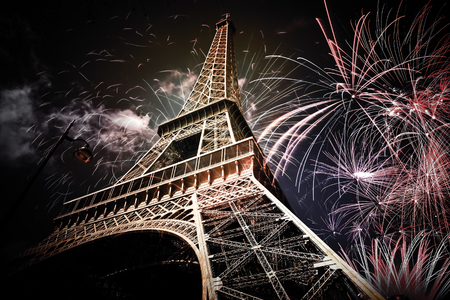 Eiffel tower (Paris, France) with fireworks - Celebrating New Year in the cityのeditorial素材