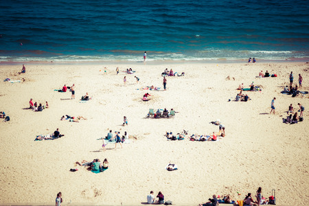 british seaside - summer holiday destination - top view of people on the beach in Bournemouth, Dorset, UKのeditorial素材
