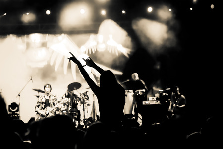 crowd with raised hands at concert - summer music festival
