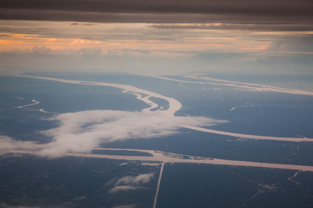 aerial view on green paddy fields and canals in the Mekong delta, Vietnamの写真素材