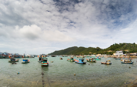 idle fishing boats in Ben Ngu wharf, Nam Du islands, Kien Giang province, Vietnamの写真素材