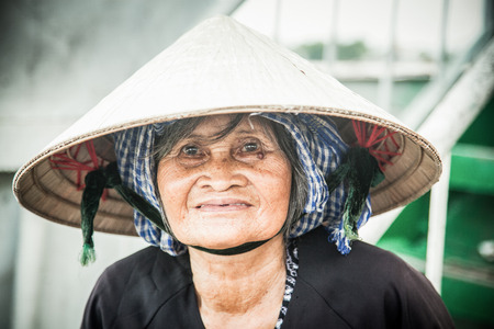 HO CHI MINH CITY (SAIGON), VIETNAM - JULY 2017: Portait of unidentified old Vietnamese woman in Saigon, Vietnamのeditorial素材