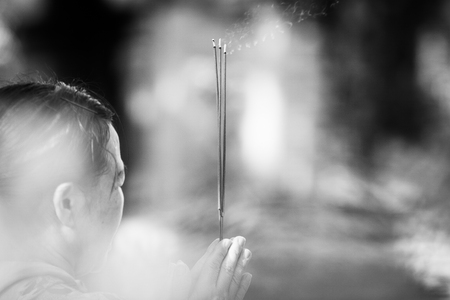 NHA TRANG, VIETNAM - JULY 2017: Buddhist woman praying in Po Nagar cham towersのeditorial素材