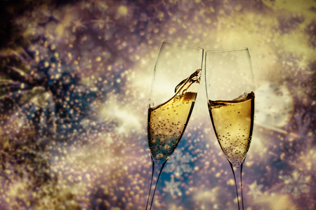 Two champagne glasses ready to bring in the New Yearの写真素材