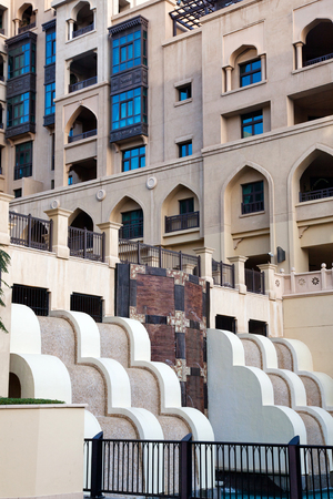 DUBAI, UAE - FEBRUARY 2018: Souk al Bahar hotel and shopping mall in Dubai, Burj Khalifa lake, UAEのeditorial素材