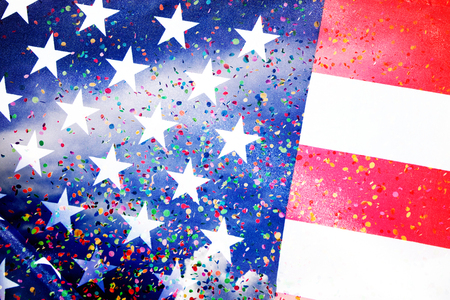 confetti falling during a festival or carnival in the cityの写真素材