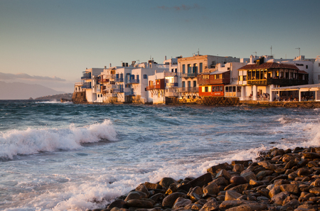 little venice at sunset, mykonos, Greece - luxury travel destiation - greek islandsのeditorial素材
