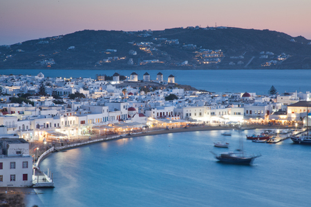 beautiful twilight over Mykonos town  Mykonos island,  Cyclades archipelago,  Greeceの写真素材