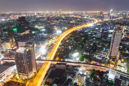 aerial night view of Bangkok City skyscrapers Thailand