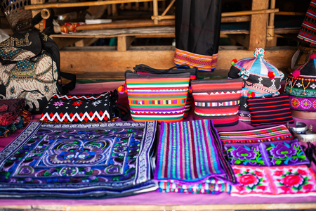 beautiful handmade fabrics of hill tribe people of Thailandの写真素材