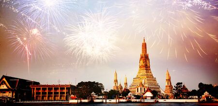 fireworks over Bangkok Wat Arun  New Year destination