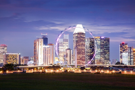 SINGAPORE, SINGAPORE - MARCH 2019: Vibrant Singapore skyline with Marina Bay Sands, Gardens by the...