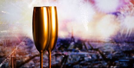 golden champagne glasses New Year in Parisの写真素材