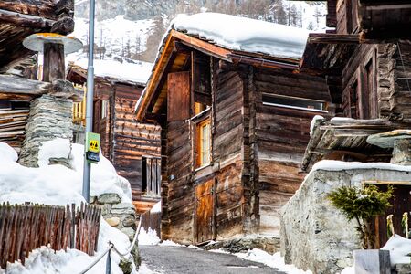 wooden houses in zermatt, Swiss Alps