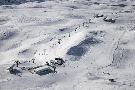 aerial view of ski slopes in the Swiss Alpsの写真素材