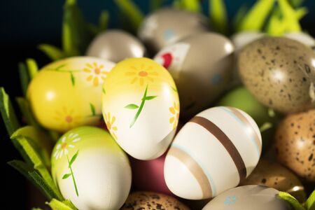easter eggs in a basket spring background