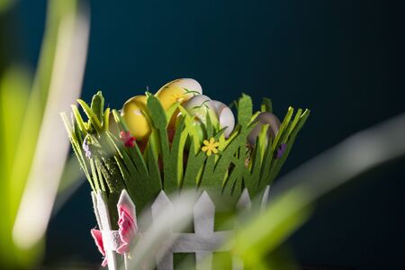 easter eggs in a basket spring background