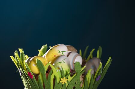 easter eggs in a basket spring background