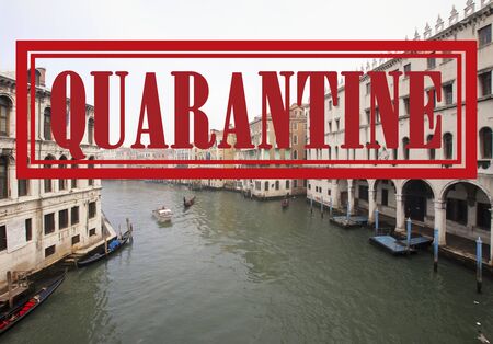 quarantine warning Italy, Lombardy region, Venice placed under quaeantine over coronavirus disease outbreak. COVID-19 alert signの写真素材