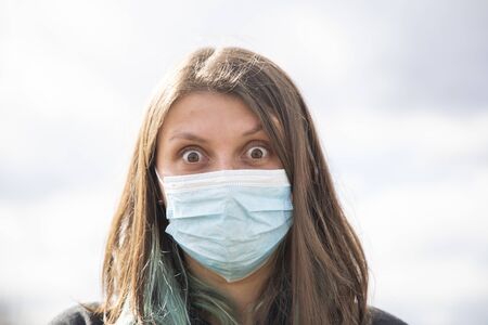 coronavirus global fight concept - COVID-19 - woman wearing surgical mask