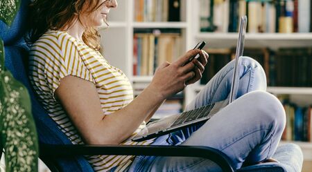 woman working remotely  stay home and healthy coronavirusの写真素材