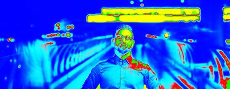 thermal scanner detecting infected people with Covid-19. Coronavirus spread control conceptの写真素材