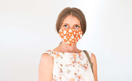woman wearing fashion cloth maskの写真素材