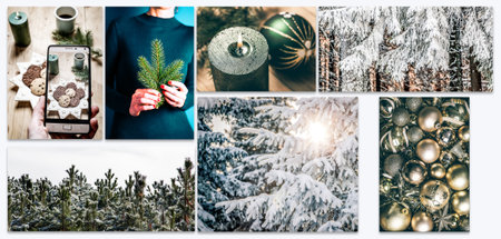 collection of hygge Christmas images - warm beige and green tones - original images to be found in my galleryの写真素材