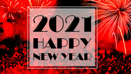 happy New Year 2021 night fireworks greeting card