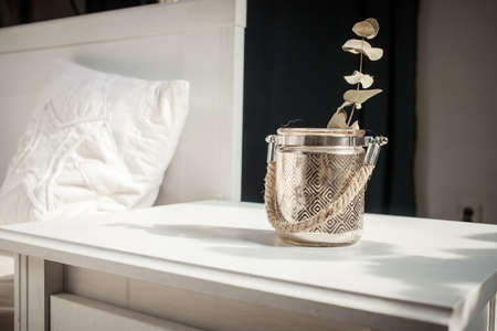 dried flowers in scandinavian interior  bedroomの写真素材