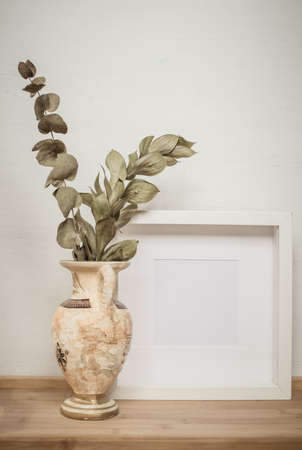 white portrait frame mockups, Scandinavian interior  neutral color palette.の写真素材