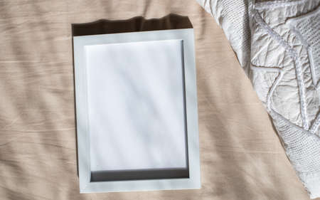 white portrait frame mockups, Scandinavian interior  neutral color palette.の写真素材