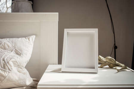 white portrait frame mockups, Scandinavian interior  neutral color palette.の写真素材